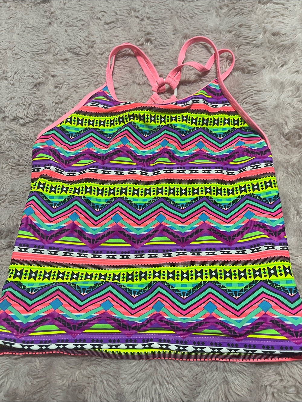 wonder nation Neon Aztec Racerback Tank Top Swimsuit - large